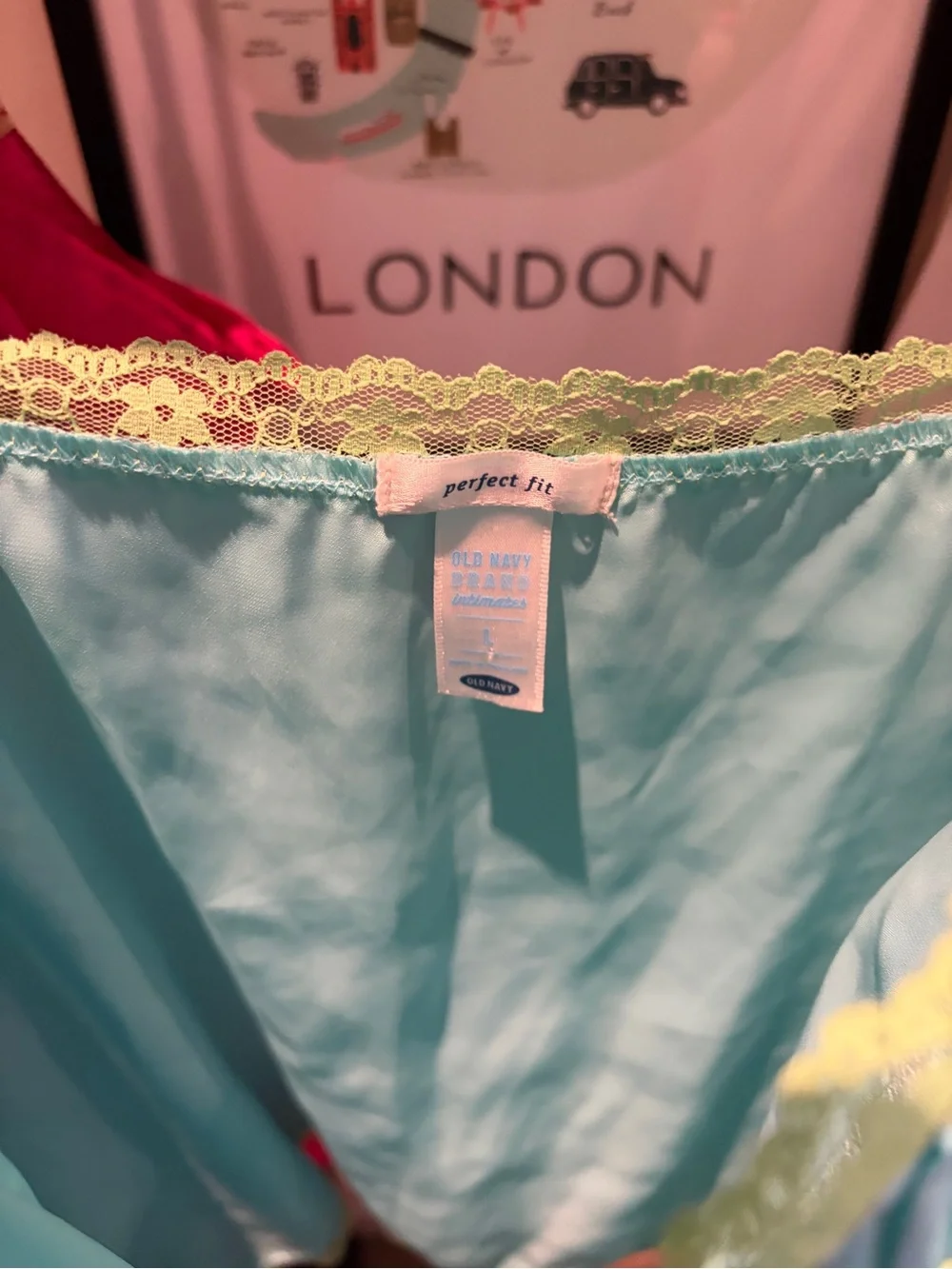 Y2K Old Navy Aqua Satin Lace-Trim Chemise with Lime Straps